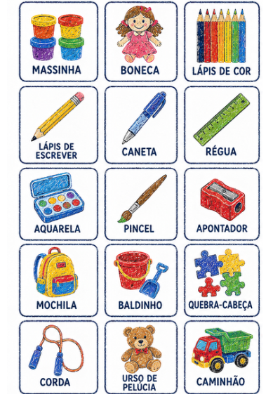 Cartões de objetos para nomeação