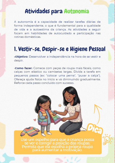 Atividades para autonomia e higiene pessoal
